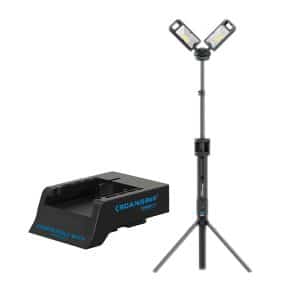 tower 5 connect projecteur led pro 5000 lumens avec trépied intégré | compatible multi batteries