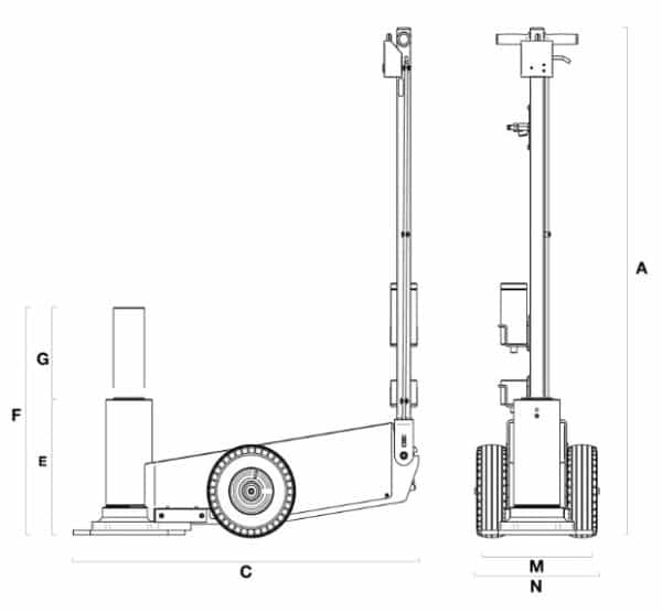 cric hydropneumatique poids lourds mono vérin haute élévation 50t cattini yak142
