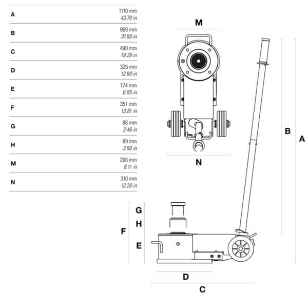 cric portable oléopneumatique à 2 vérins 20/40t + rallonges cattini yak217/p