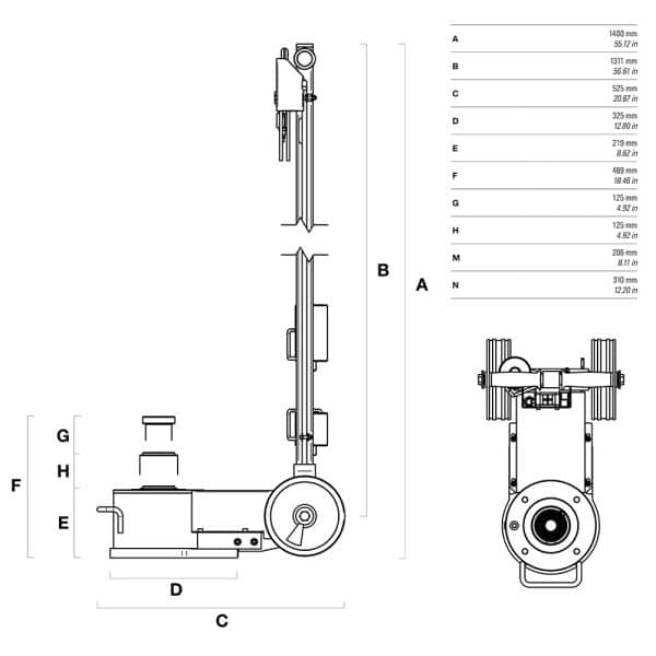cric hydraulique pneumatique 2 vérins 20/40t + 2 rallonges cattini