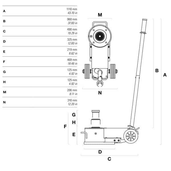 cric oléopneumatique portable double vérins 20/40t + 2 rallonges cattini