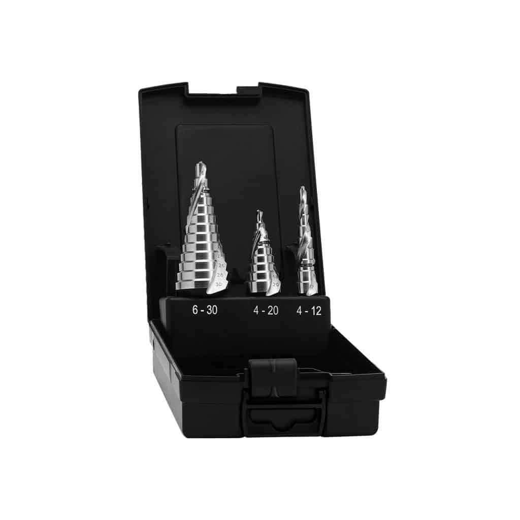 coffret de 3 forets étagés tôle hss goujure hélicoïdale