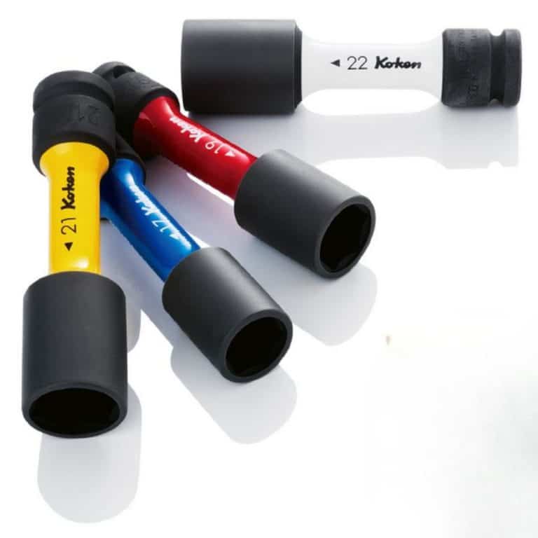 douille longue à chocs 1/2" koken – protection jantes alu, paroi extra fine 110 mm, code couleur (17 à 22 mm)